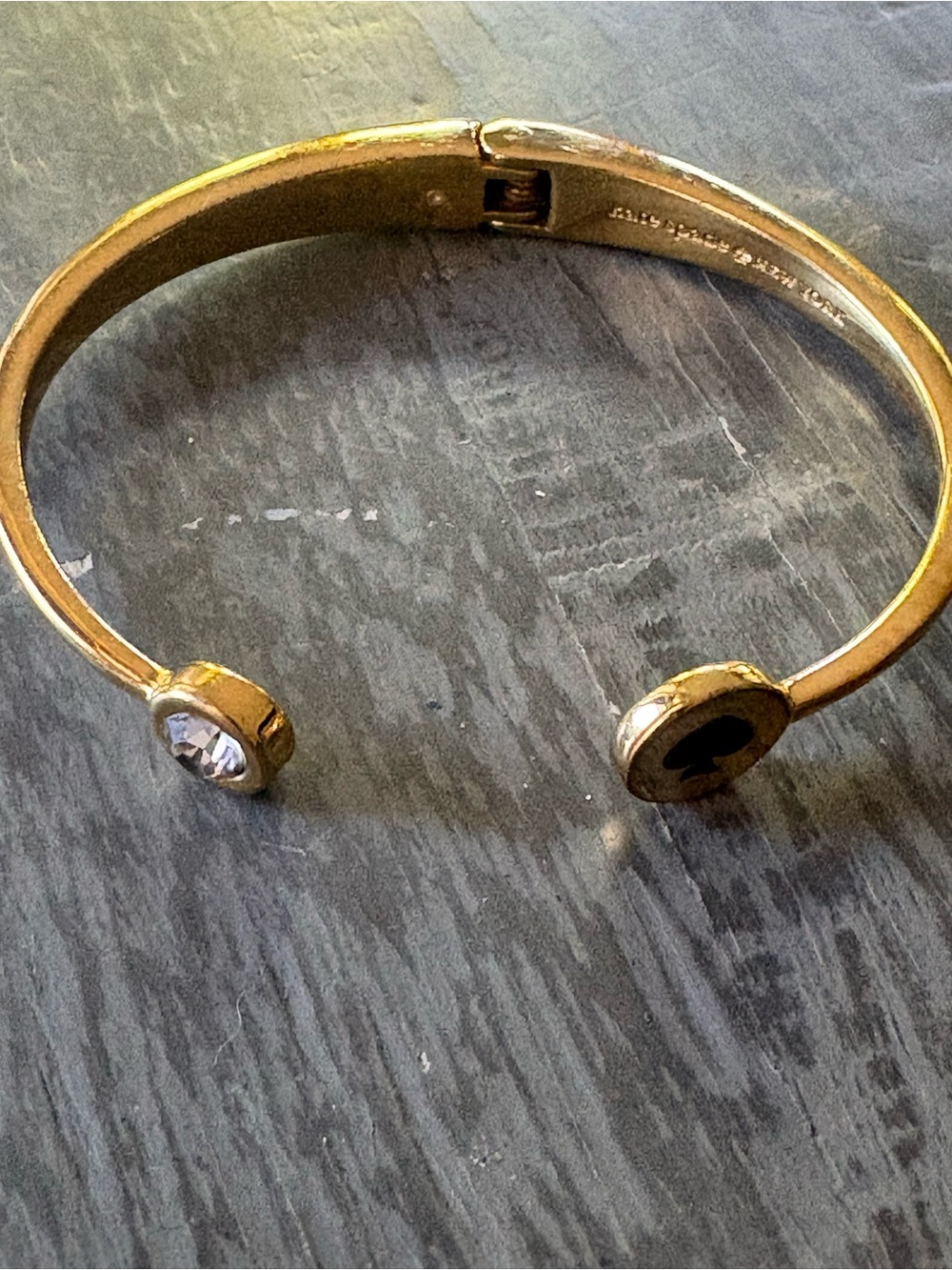 Kate Spade Gold-Tone Open Cuff Hinged Bracelet with Crystal Accent